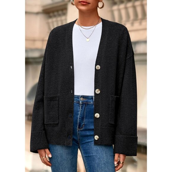 Women's 2025 Oversized Cardigan Sweaters Trendy Chunky Knit Long Sleeve V Neck B - Picture 3 of 8